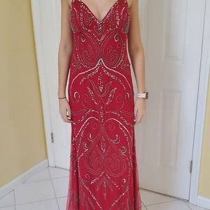 Red sequined evening gown